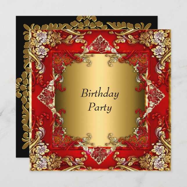 Gold Red Birthday Party red  gold Invitation (Front/Back)