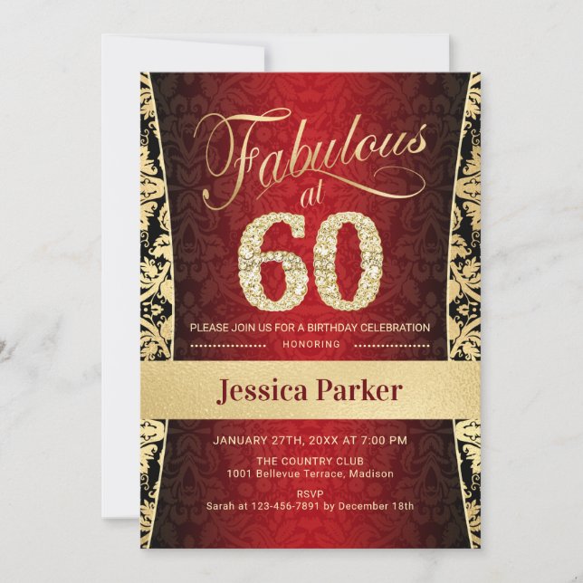 Gold Red Black 60th Birthday Party Invitation (Front)