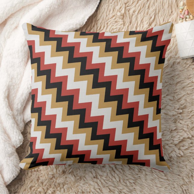 Gold, Red black and white Zigzag Throw Pillow (Blanket)