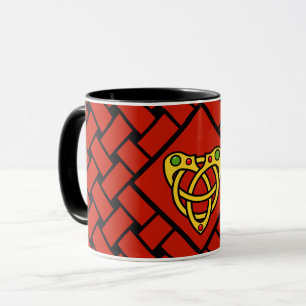 Gold/red/black bands/weave, Celtic heart knot Mug