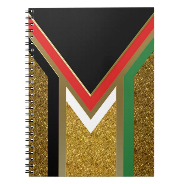Gold + Red Black Green White Geometry  Notebook (Front)