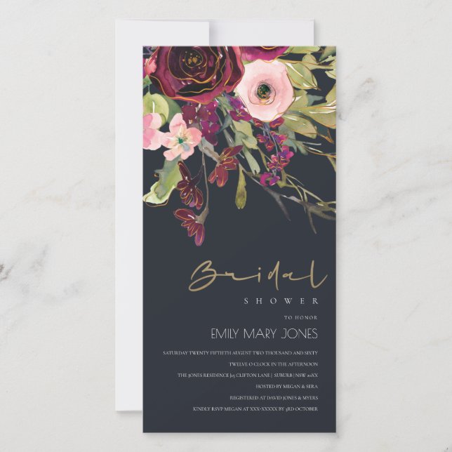 GOLD RED BLACK ROSE FLORAL BRIDAL SHOWER INVITE (Front)