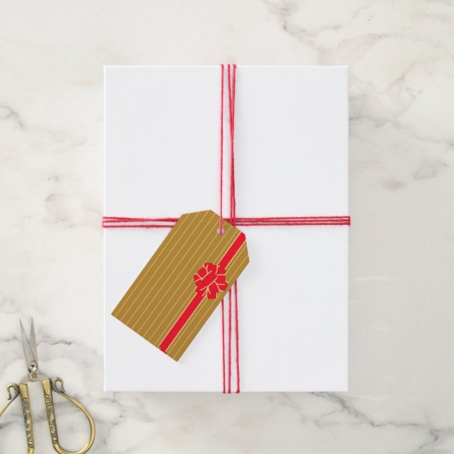 Gold & Red Bow Gift Tags (With Twine)