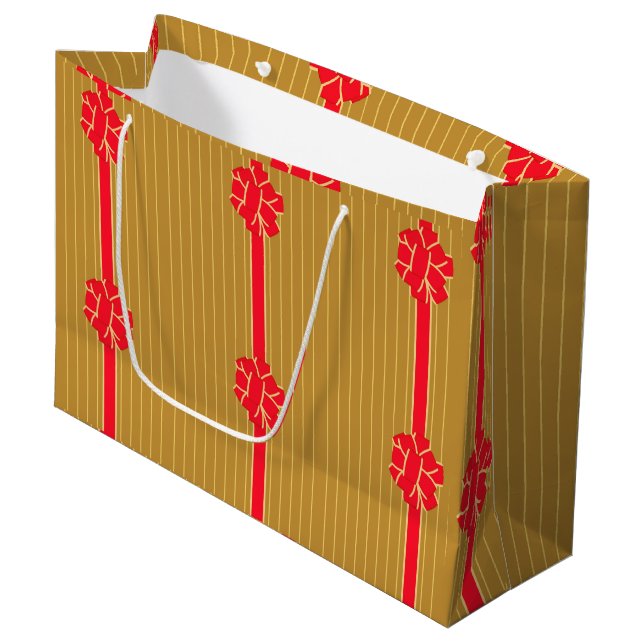 Gold & Red Bow Large Gift Bag (Front Angled)