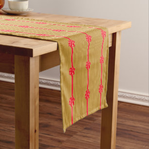 Gold & Red Bow Short Table Runner