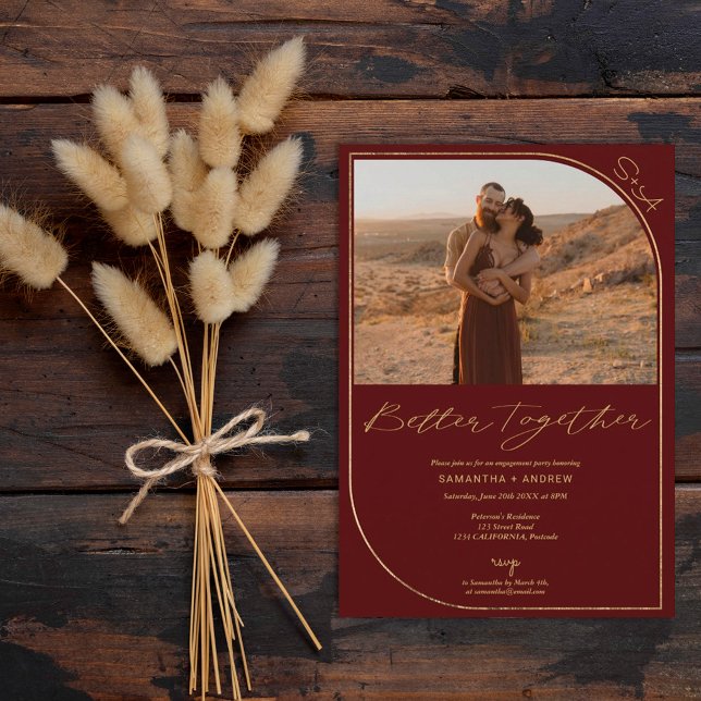 Gold red burgundy photos engagement announcement (Creator Uploaded)