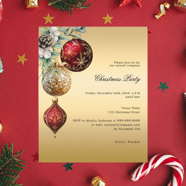 Gold red business Christmas Party invitation (Creator Uploaded)