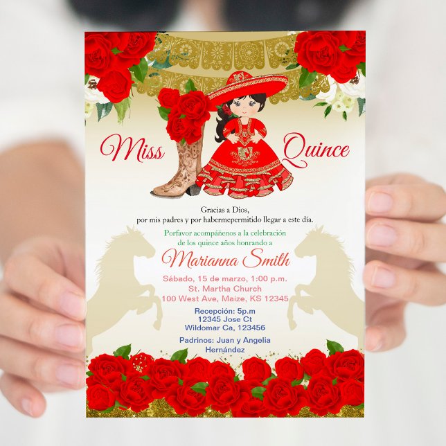 Gold Red Charro Quinceañera Invitation (Creator Uploaded)