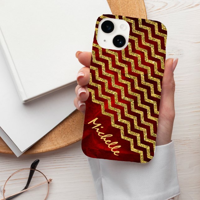Gold Red Chevron Personalized Case-Mate iPhone Case (Creator Uploaded)