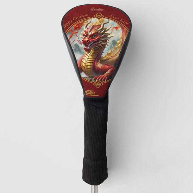 Gold red chinese dragon wish you a Happy new year. Golf Head Cover (Front)