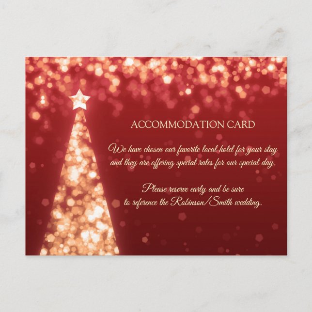 Gold & Red Chiristmas Wedding Accommodation Card (Front)