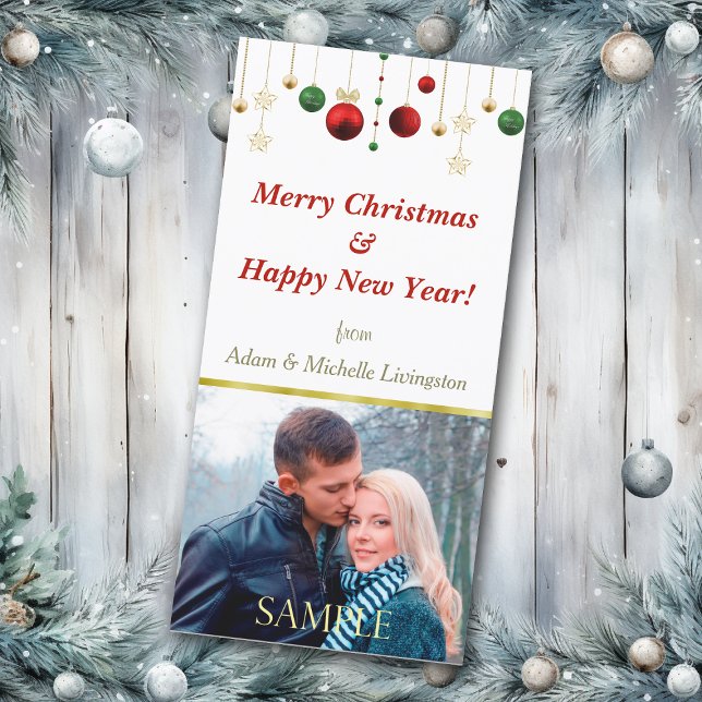 Gold Red Christmas Ball Holiday Card (Creator Uploaded)