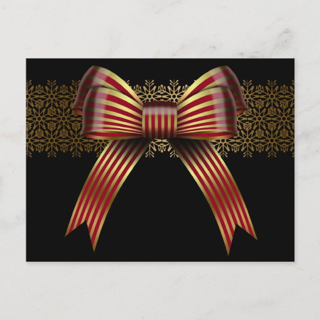 Gold & Red Christmas Bow Holiday Postcards (Front)