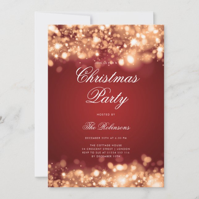 Gold Red Christmas Lights Invitation Programme et  (Devant)