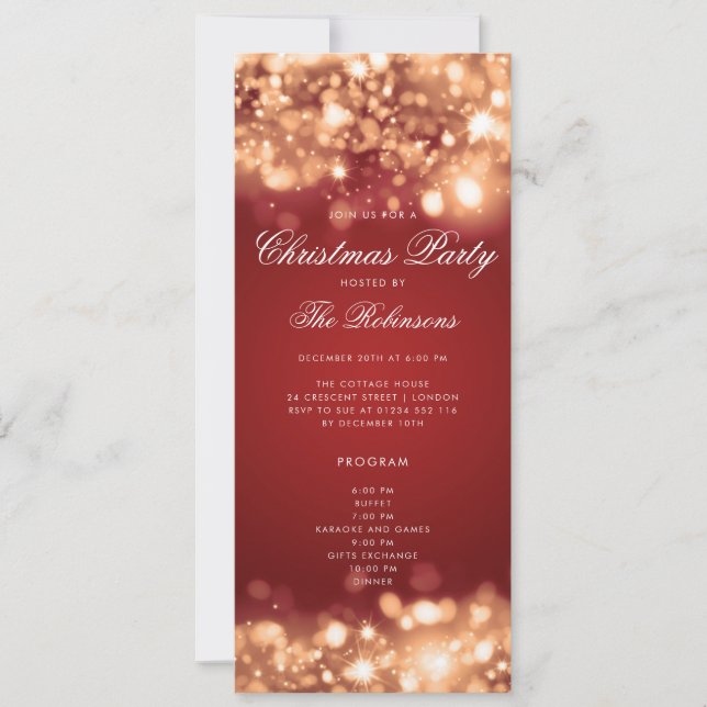 Gold Red Christmas Lights Invite Program & Menu (Front)