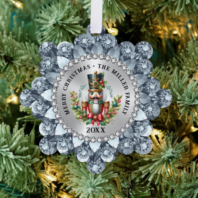 Gold Red Christmas Nutcracker, Glam Frame Ornament Card (Insitu (Tree))