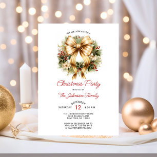 Gold & Red CHRISTMAS PARTY Wreath Company Invitation