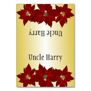 Gold Red Christmas Poinsettia Place Cards