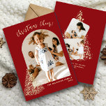 Gold Red Christmas Tree Two Photo 2023 Holiday Card<br><div class="desc">A beautiful golden Christmas tree adorns this unique holiday card.  Easily customize your personal info along with your photos on the front and back,  and enjoy this modern card in sage green this holiday season.</div>