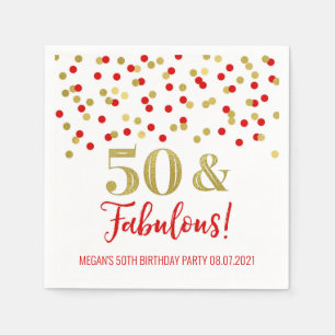 Gold Red Confetti 50 & Fabulous Birthday Napkin