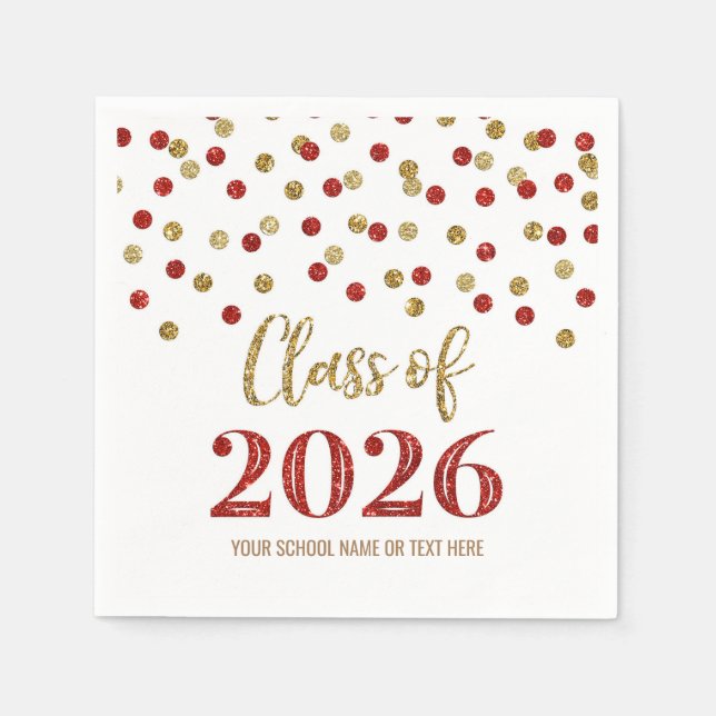 Gold Red Confetti Class of 2026 Napkins (Front)