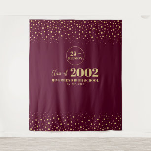 Gold & Red Confetti Class Reunion Party Backdrop Tapestry
