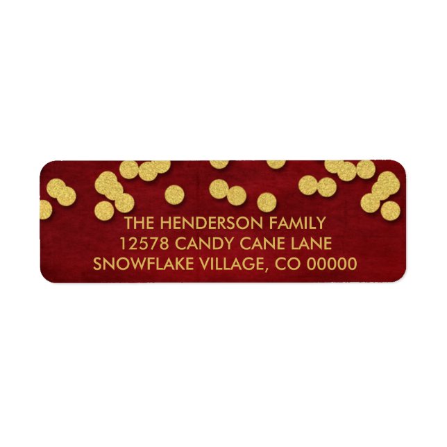 Gold & Red Confetti Dots Christmas Label (Front)