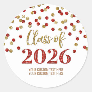 Gold Red Confetti Graduation 2026 Classic Round Sticker
