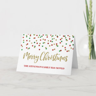 Gold Red Confetti Merry Christmas New Address Holiday Card