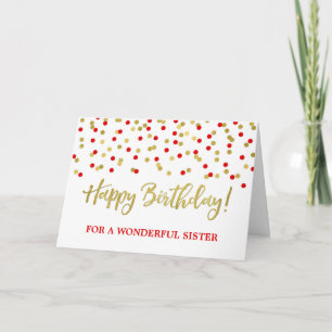 Gold Red Confetti Sister Birthday Card