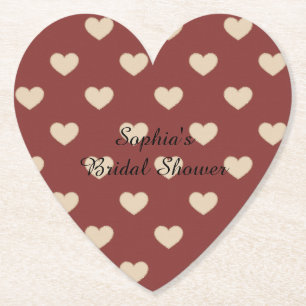 Gold Red Cream Glitter Hearts Bridal Shower Paper Coaster
