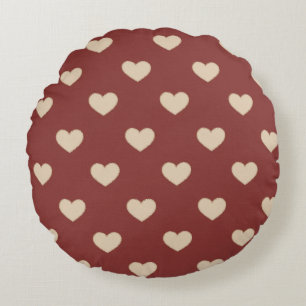 Gold Red Cream Glitter Hearts  Round Pillow
