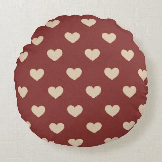 Gold Red Cream Glitter Hearts  Round Pillow (Front)