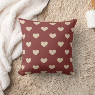 Gold Red Cream Glitter Hearts Throw Pillow