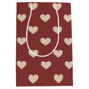 Gold Red Cream Glitter Hearts Valentine's Day Medium Gift Bag