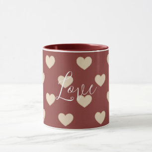 Gold Red Cream Glitter Hearts Valentine's Day Mug