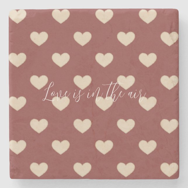 Gold Red Cream Glitter Hearts Valentine's Day Stone Coaster (Front)