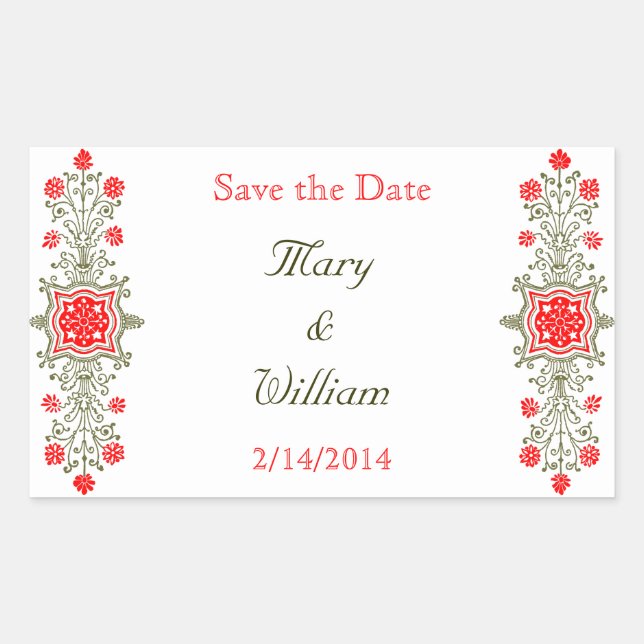 Gold Red Custom Save the Date Stickers (Front)
