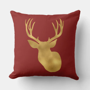 Gold Red Deer Throw Pillow