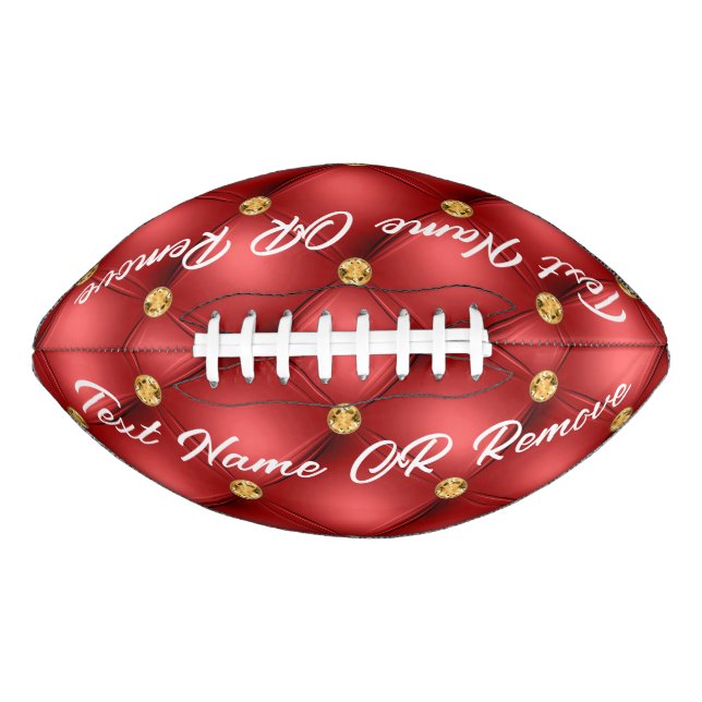 Gold Red Diamond Tufted Leather Your Text Football (Front)