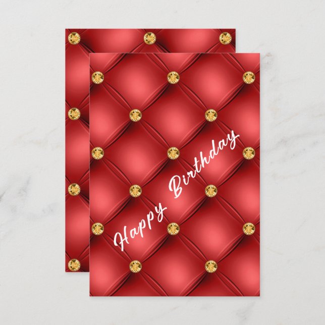 Gold Red Diamond Tufted Romantique carte d'anniver (Devant / Derrière)