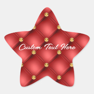 Gold Red Diamonds Tufted Sticker with Custom Text