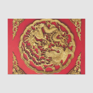 Gold Red Dragon Phoenix Chinese Wedding Favour Tissue Paper