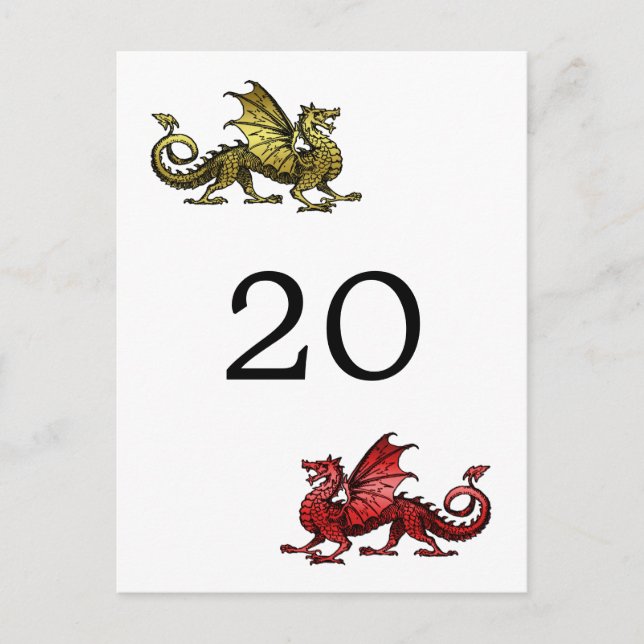 Gold Red Dragon Table Number Postcard (Front)