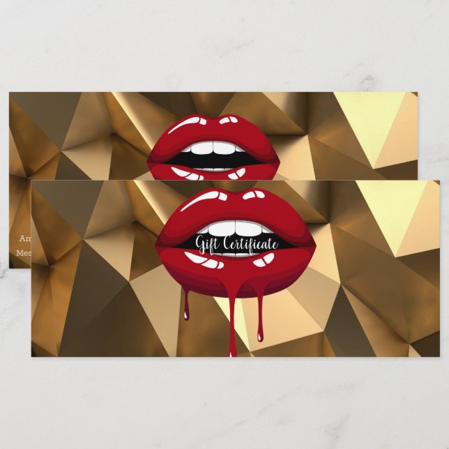Gold Red Dripping Lips Makeup Gift Certificate Invitation (Front/Back)