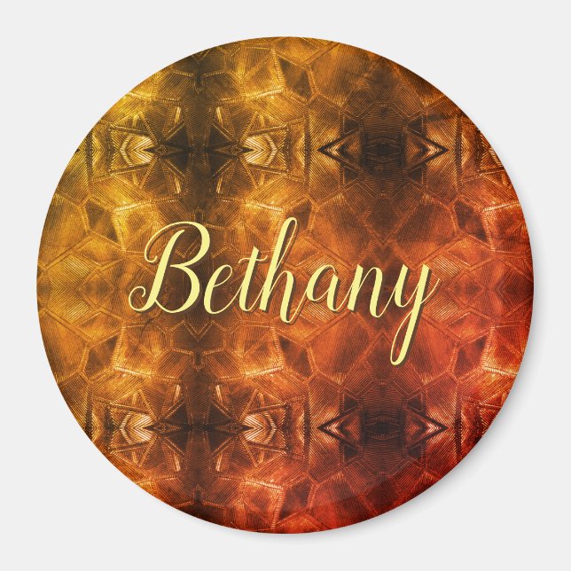 Gold Red Elegant Textured Glass Look Custom Name  Magnet (Front)