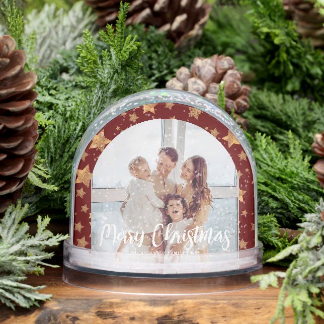 Gold Red Family Photo Joyeux Christmas Snow Globe (Hiver)