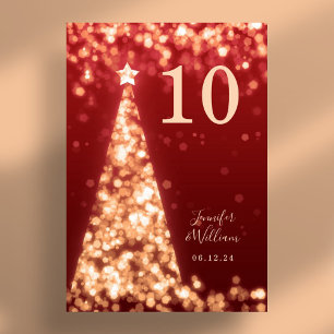 Gold Red Festive Xmas Tree Holiday Wedding  Table Number
