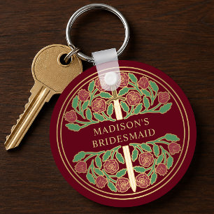 Gold Red Floral Bridesmaid Royal Wedding Gift Keychain