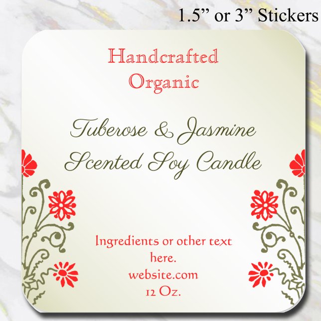 Gold Red Floral Candle or Craft Product Stickers (Creator Uploaded)